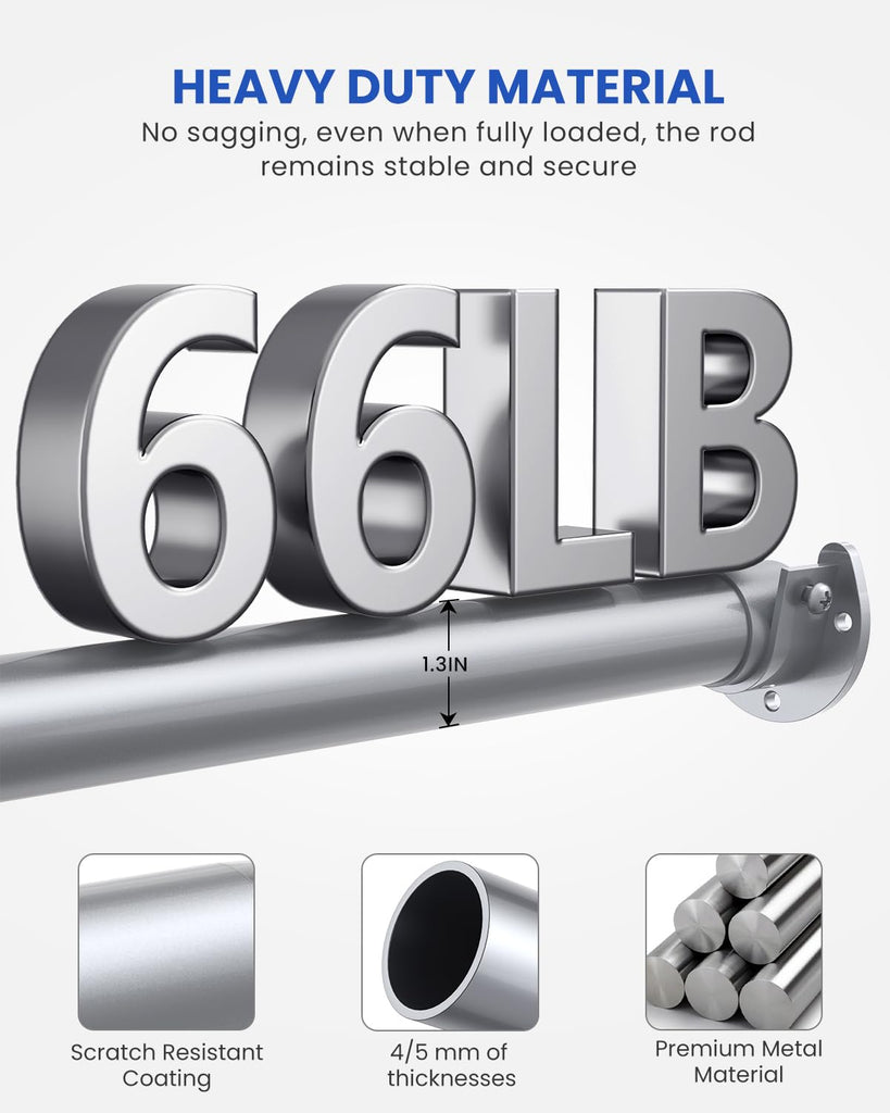 Closet Rod, Closet Rods for Hanging Clothes, 17-69in, Silver