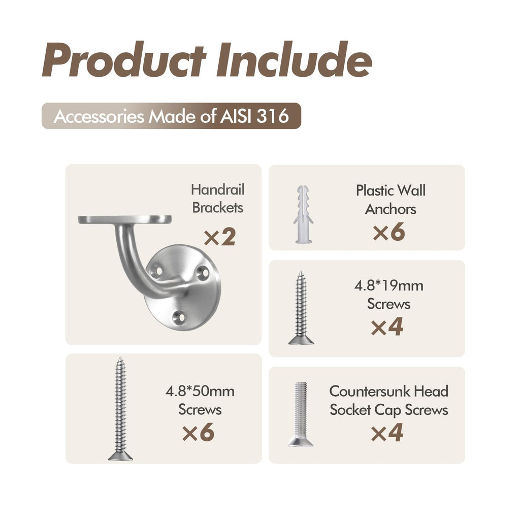 Heavy Duty Handrail Brackets, 316 Stainless Steel Wall Mount Hand Rail Bracket, Satin Finish Stair Railing Holder