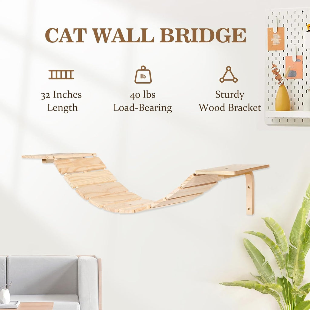 Cat Wall Shelves and Perches, Wall Mounted Cat Furniture with Hammock, Bridge, Tree, Steps and Scratching Posts