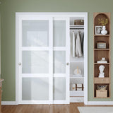 60"×80"(Double 31") Sliding Closet Door, 3-Lite Frosted Glass, Bypass Barn Door with Hardware Kit In