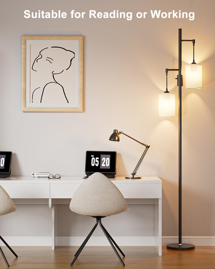 Black Floor Lamp, Industrial 2-Light Floor Lamps