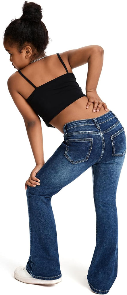 Girls Baggy Ripped Jeans Wide Straight Leg High Waisted Denim Pants