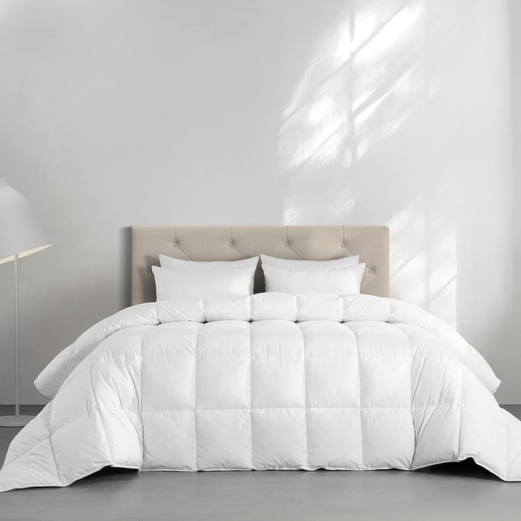 Feather and Down Comforter, Oversized King Comforter 120 x 98, White Extra Large Duvet Insert for All Season, 100%