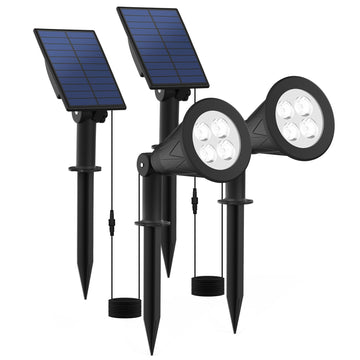 Solar Spotlights 2 Pack White 6000K IP65 Waterproof Separated Panel