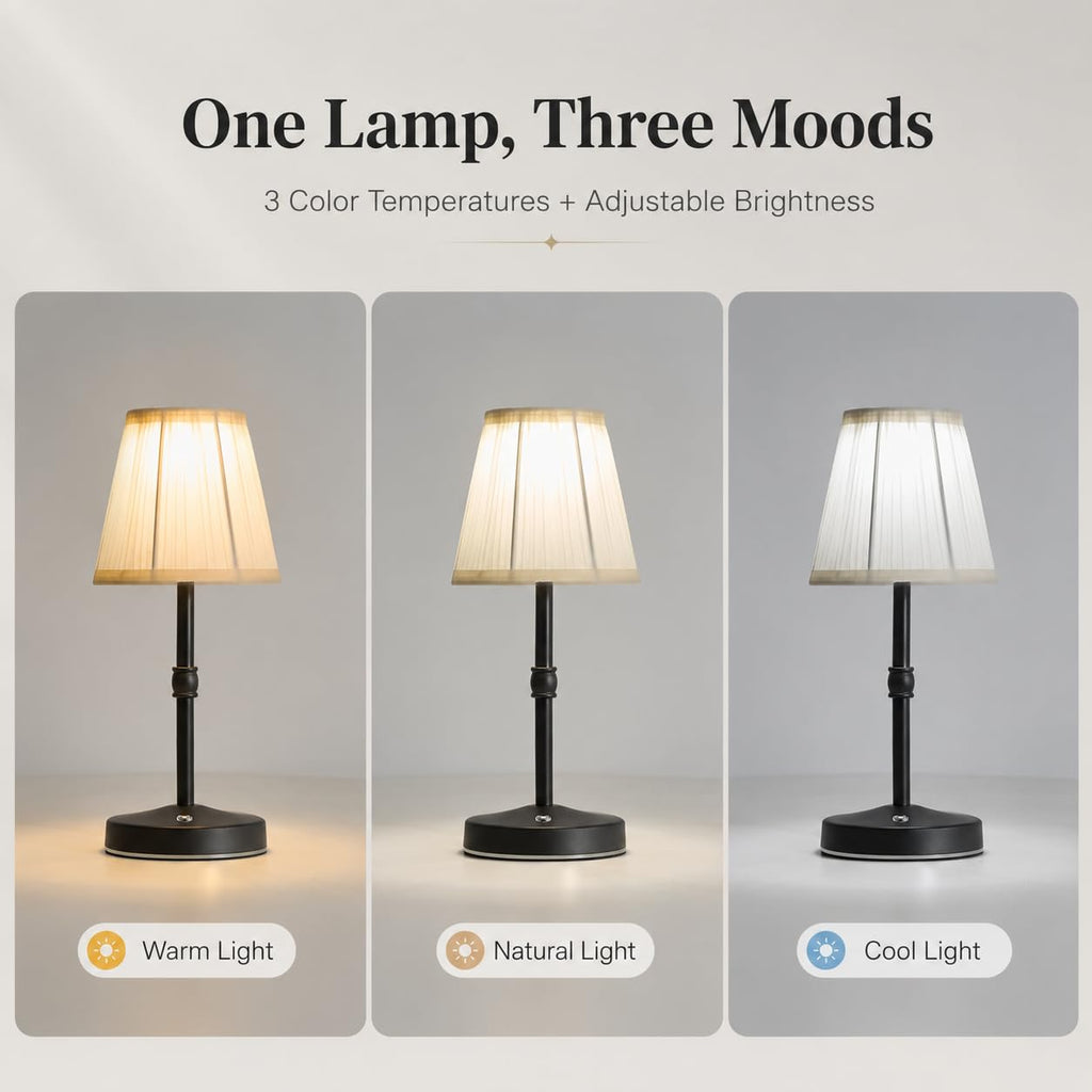 3000mah Battery Powered Lamp,Small Cordless Lamps Rechargeable,3 Color Temperature 5W LED Touch Lamp Battery