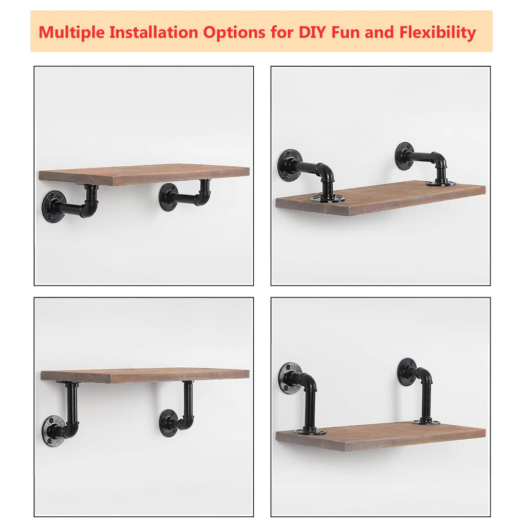 Industrial L Pipe Shelf Brackets for 8-16 in Depth Wood, 7.5In 4 Pack