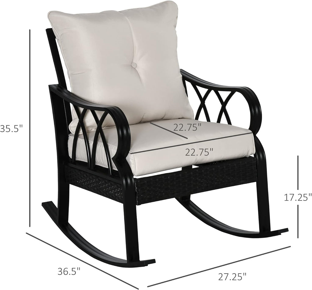 Outdoor Wicker Rocking Chair Padded Cushions Aluminum Khaki | Furniture Rattan Porch Rocker Chair, Armrest, Garden