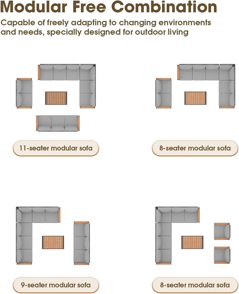 Aluminum Outdoor Patio Furniture Set 6 Seats, Outdoor Sectional Corner Sofa with Thick Waterproof Cushions & Coffee