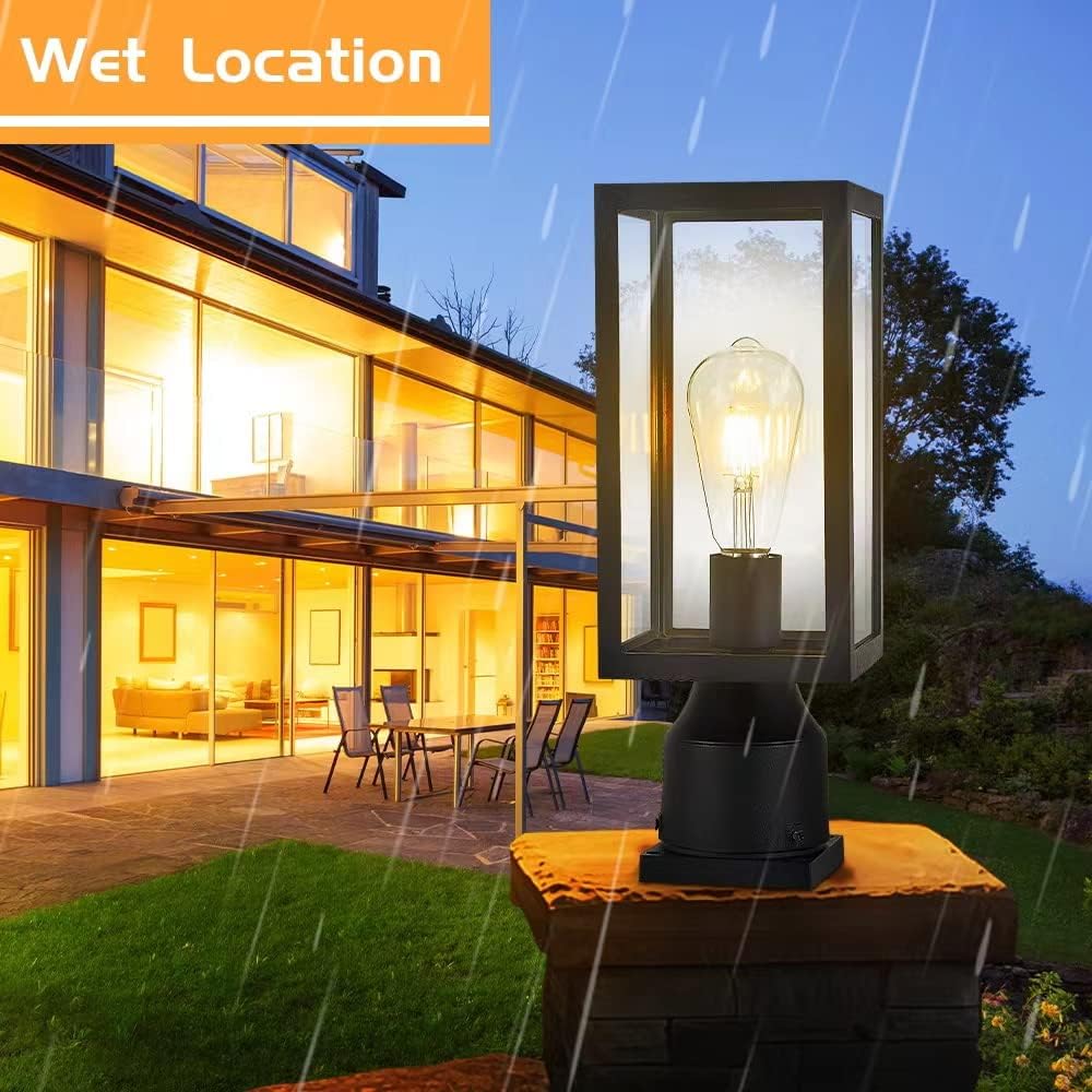 Outdoor Post Light,Waterproof Cast Aluminium Lamp Post Light Fixture,Post Lantern with Pier Mount Base,Matte Black