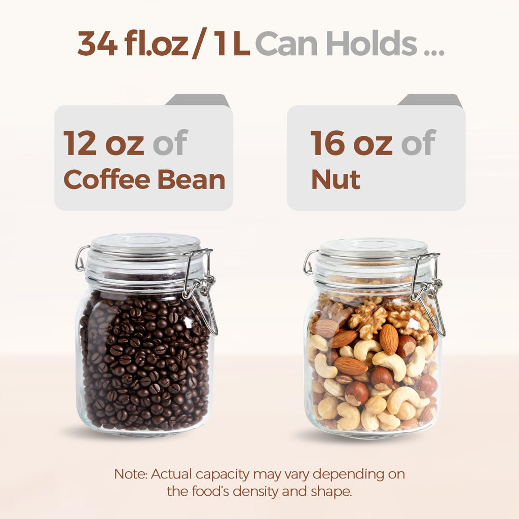 Square Glass Pantry Jars with Airtight Lids 34 oz 3 Pack Coffee