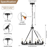 Black Farmhouse Chandelier, 6-Light Wagon Wheel Chandelier with Adjustable Height, Dining Room Light Fixture, Hanging Lights for Kitchen Island, Living Room, Bedroom, Entryway, E12 Base A105-B0CHVBQMZT