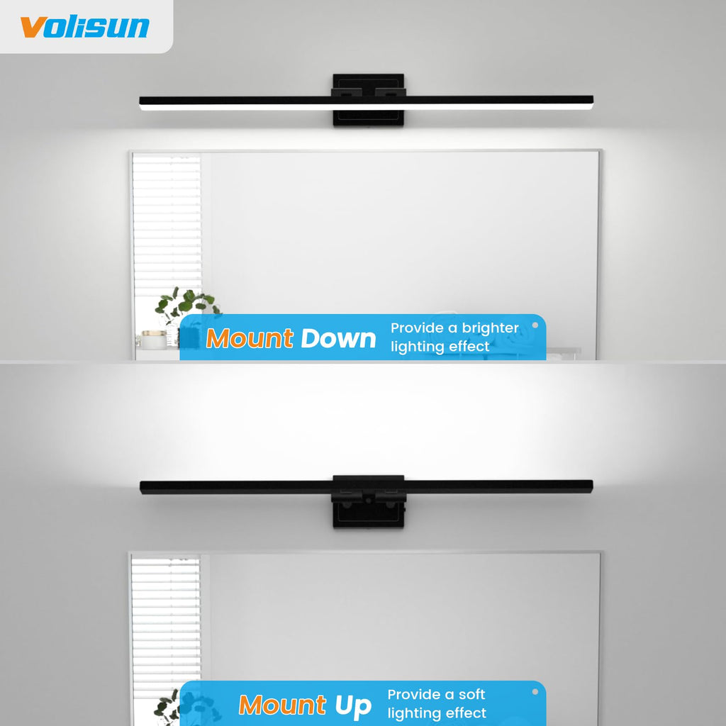 Modern Bathroom Vanity Light 48 inch, Rotatable, 30W Dimmable 5CCT Led Bathroom Light Fixture Over Mirror, Black Bar