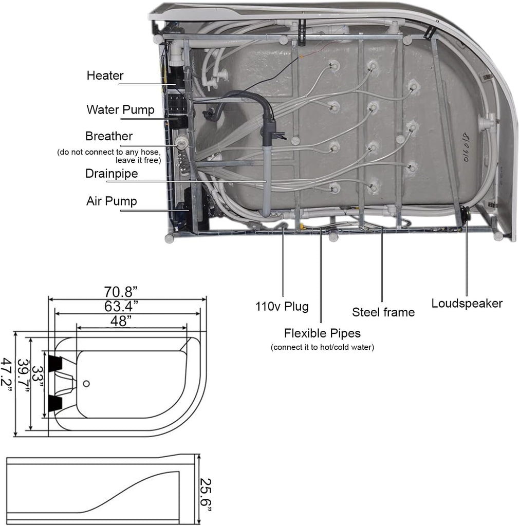 Whirlpool Bathtub Hot Tub Black with Double Pump 2 persons AMALFI with Heater