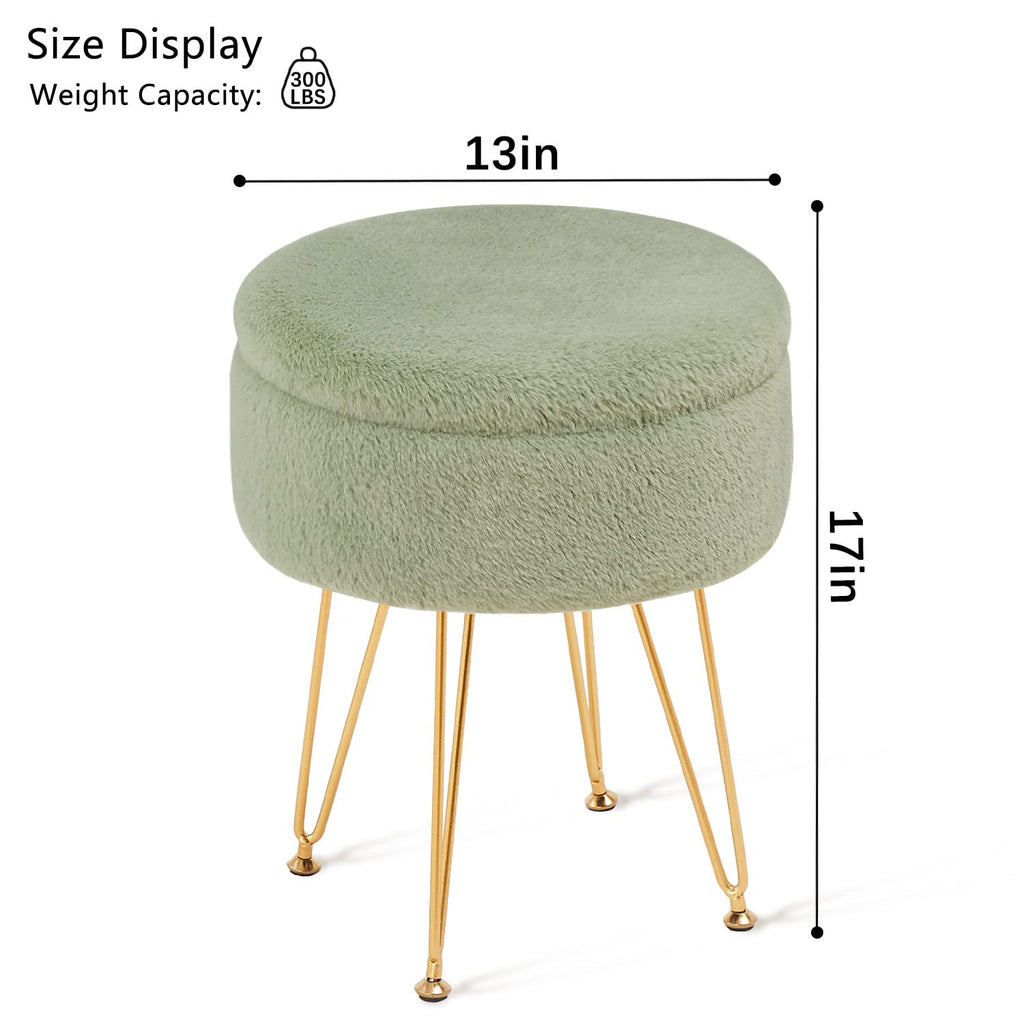 Footrest Footstools Round Faux Fur Ottoman with Storage Space Soft