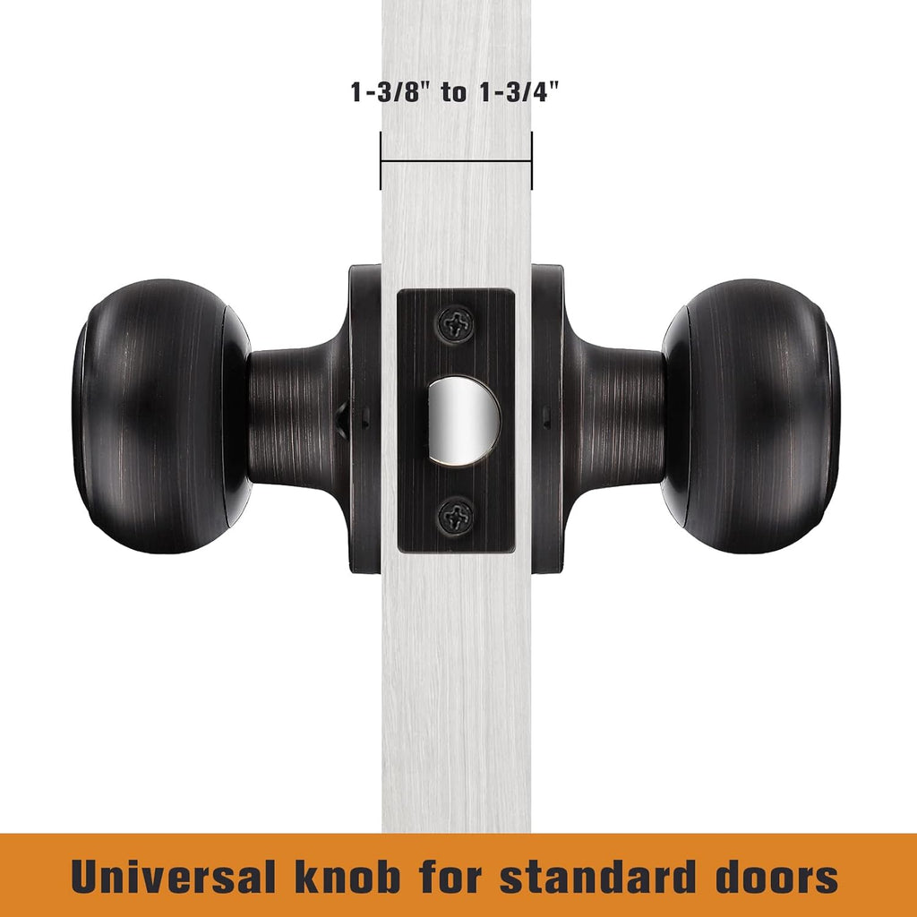 Oil Rubbed Bronze Door Knobs Interior, Passage Door Knobs Closet, Keyless Interior Door Knob, 10 Pack