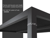 Louvered Pergola 94AS 11' x 14' Outdoor Aluminum Pergola with Shade Screen Adjustable Roof for Deck Backyard Grey
