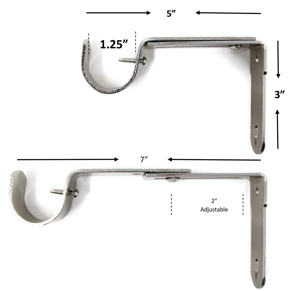 Long Adjustable Solid Zinc Curtain Rod Bracket Wall Holder, Fits to 1", 1-1/8", and 1-1/4" Rod, 2 Pieces