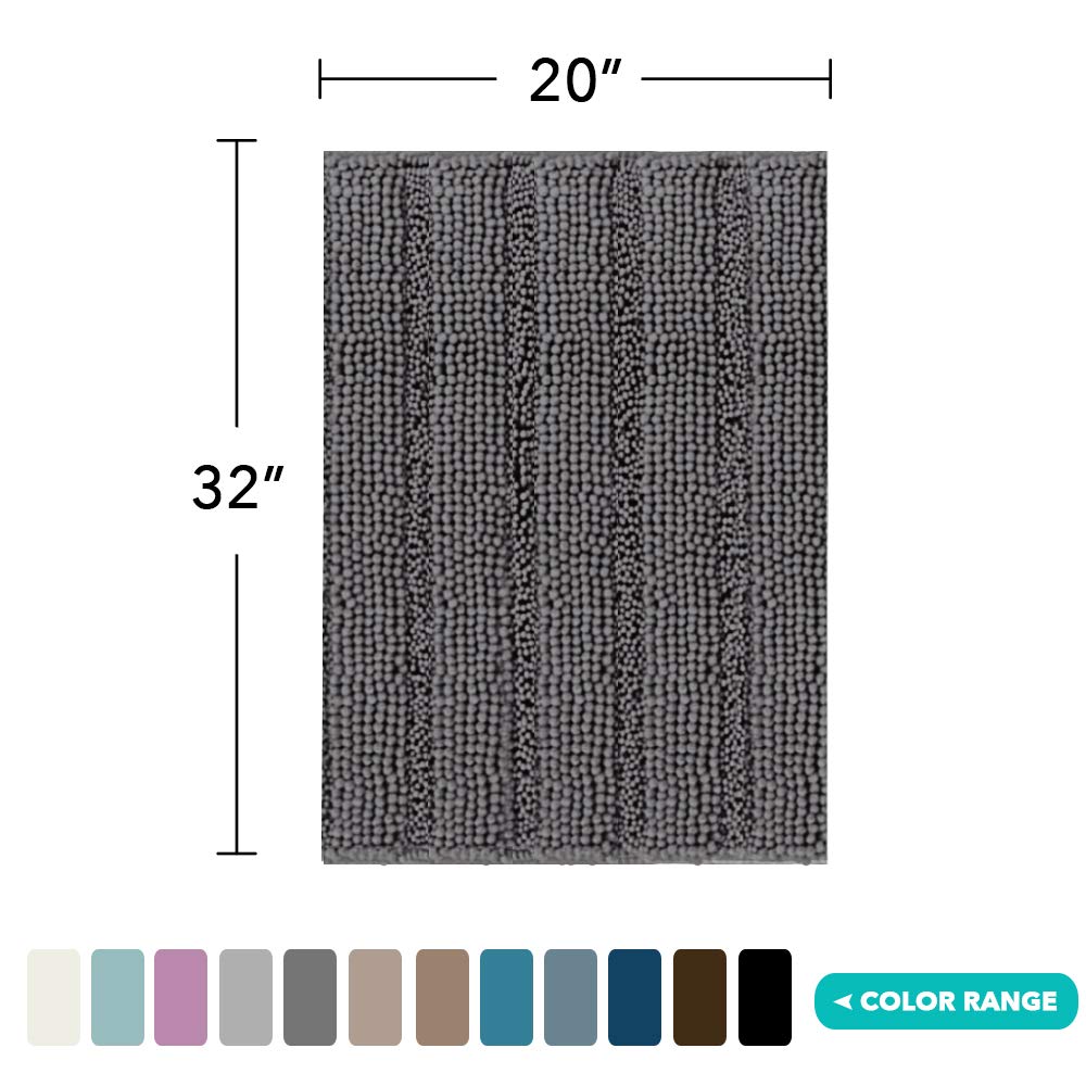 Bathroom Rug 20"x32", Soft Absorbent Chenille Bath Rug, Gray