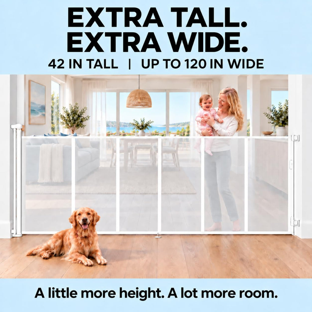 120" Extra Wide Retractable Baby Gate, 43" Tall Dog Gate for Stairs