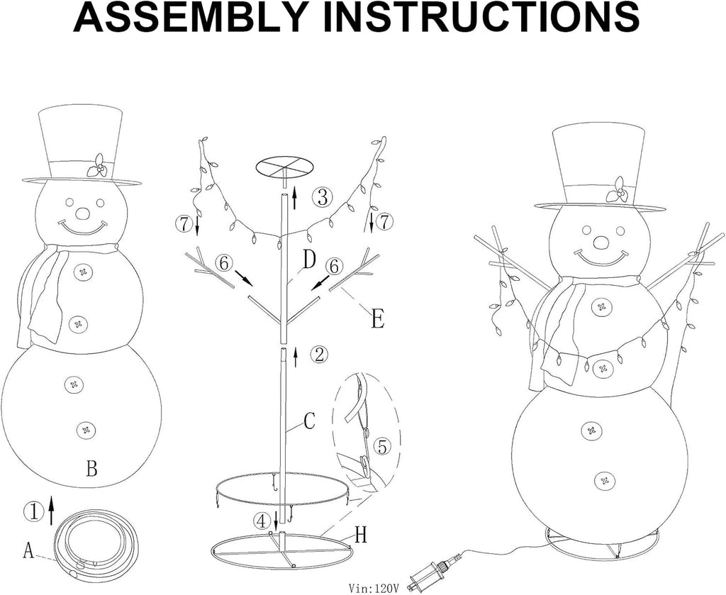 5 FT Lighted Christmas Snowman Outdoor Indoor Holiday Display