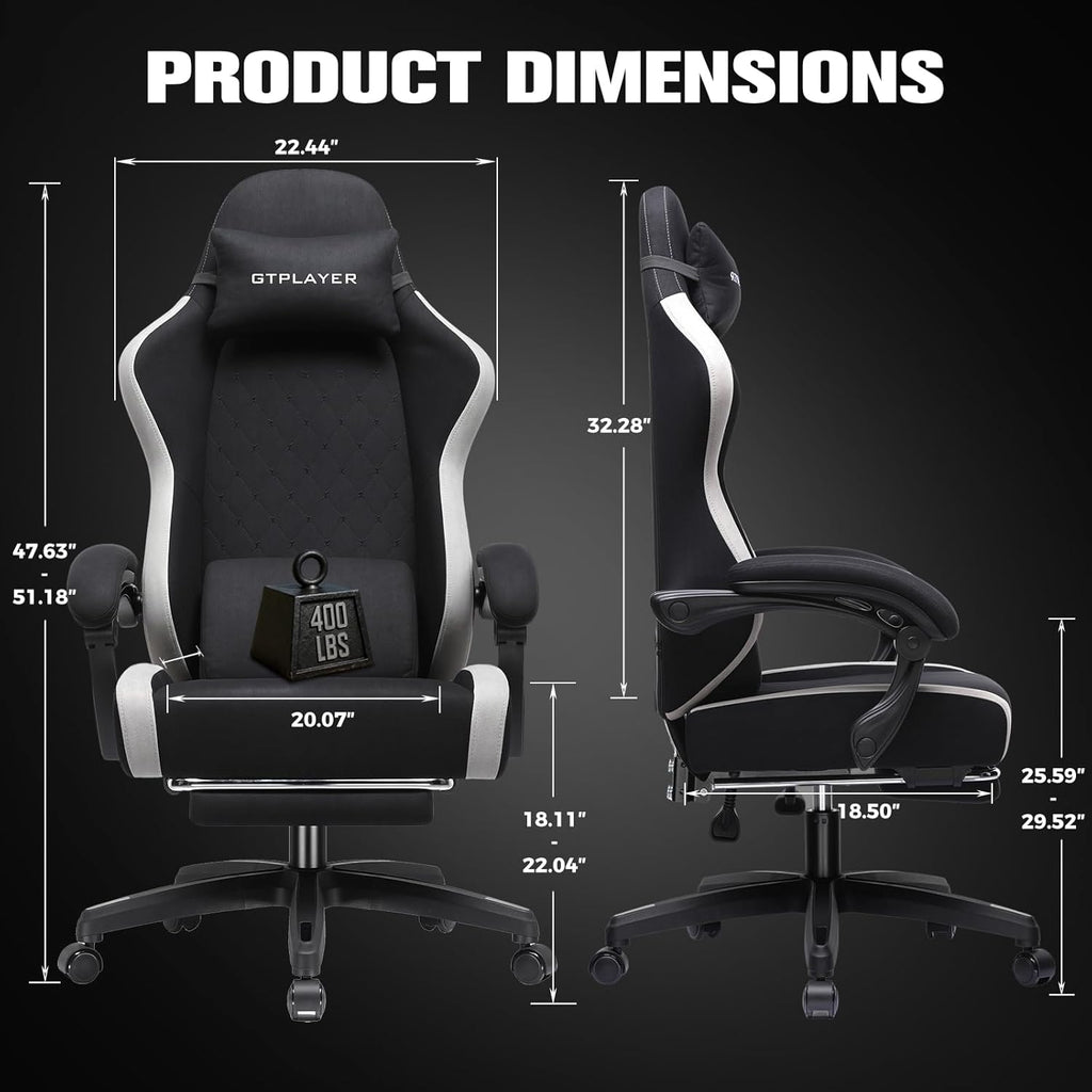 Gaming Chair, Ergonomic Computer Chair with Footrest and Lumbar Support, High Back Recliner Chair 350lbs, Height