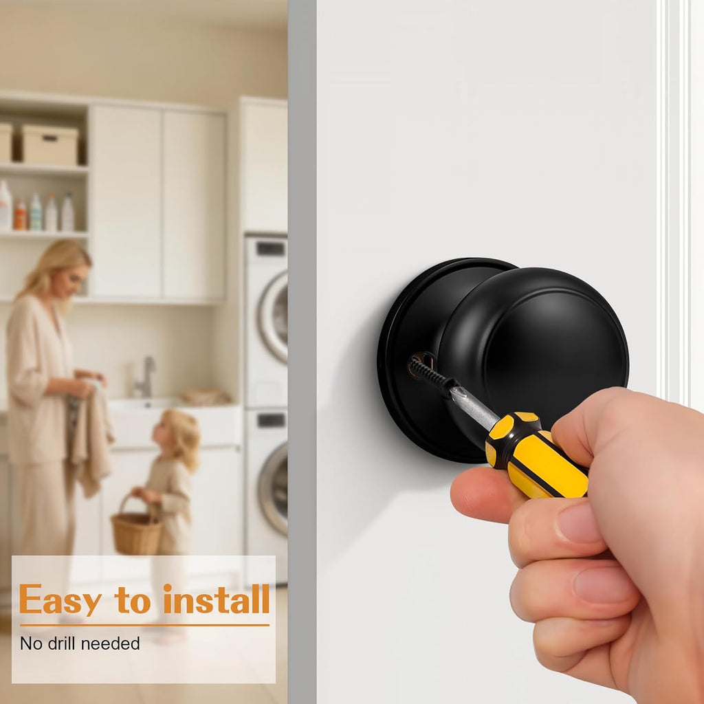 Black Half Dummy Door Knobs, Round Non-Turning Inactive Door Knobs Handles for Closet French Door,4 Pack