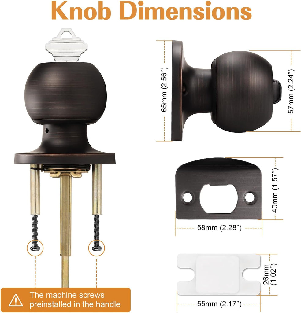 2 Pack Keyed Alike Door Knobs Combo Pack, Oil Rubbed Bronze Lockset Contemporary Style, Entry Door Knob Exterior