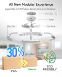 Ceiling Fans with Lights and Remote, 20'' Low Profile Ceiling Fans, 3000-6000K Dimmable Modern Flush Mount LED Fan Light, Fandelier Ceiling Fan for Bedroom, Kitchen, Living Room, White A101-B0DP27M8RT