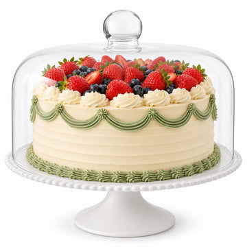 Large 12.6-Inch Cake Stand with Glass Dome, Ceramic Pedestal Display