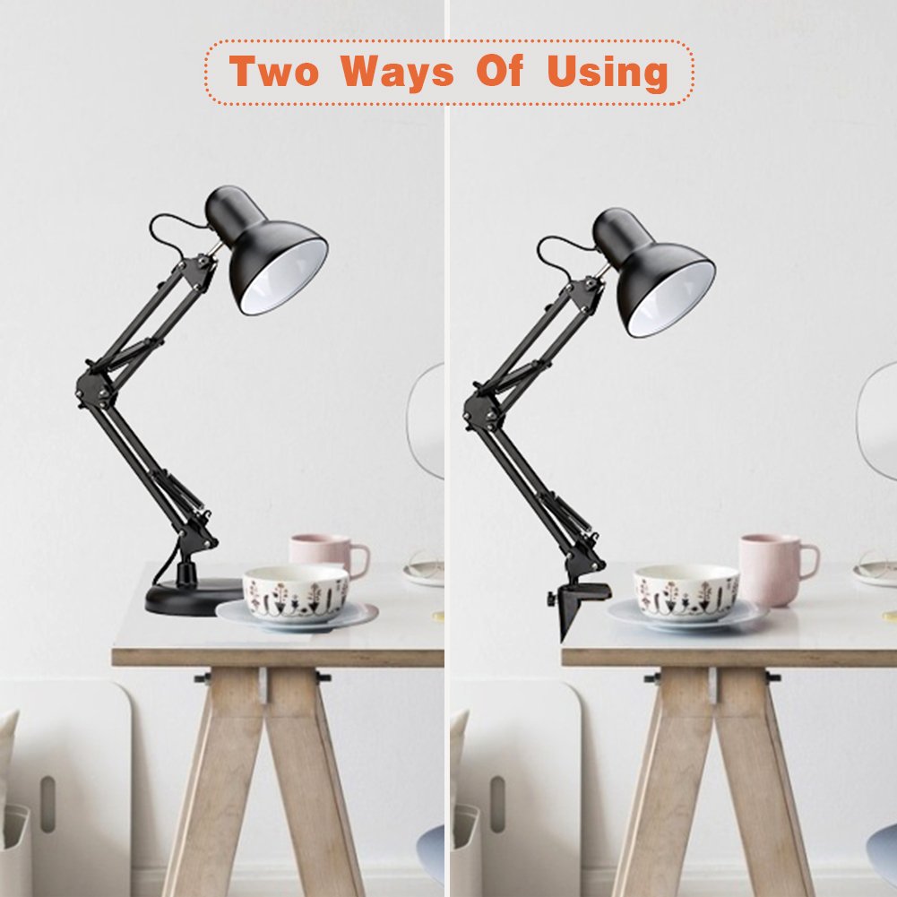 Metal Swing Arm Desk Lamps, Adjustable Architect Lamp, Black