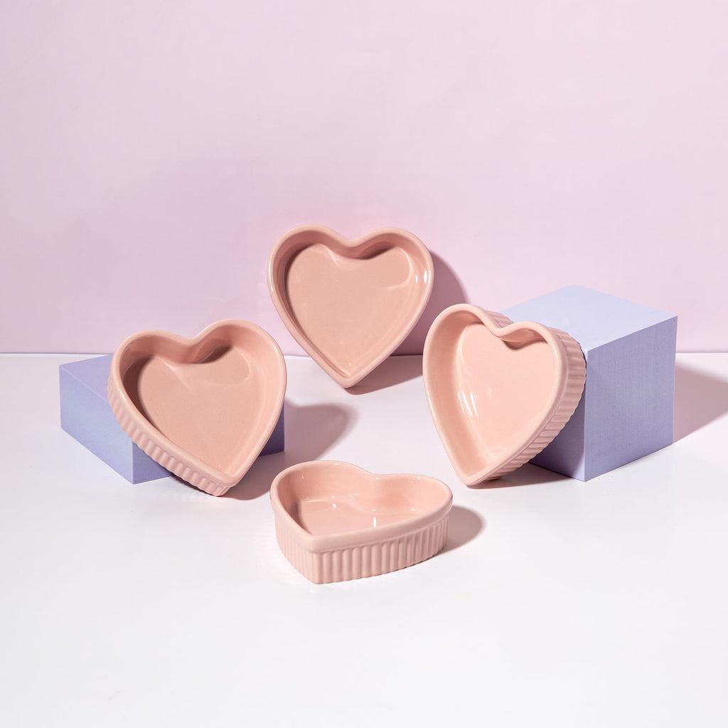 Heart Shaped Ramekin Set, Mini Ceramic, Oven Safe Baking Dishes, Dishwasher Safe, Stoneware Made without PFOA