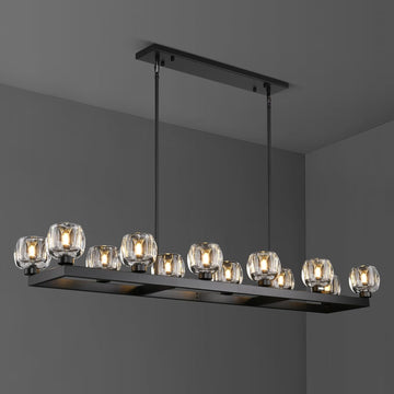 54 Inch Black Rectangle Chandeliers for Dining Room, Black Rectangular Chandelier Over Table, Modern Crystal Long Chandelier, Farmhouse Large Linear Chandeliers for Kitchen Island A126-B0DT4CJ34C