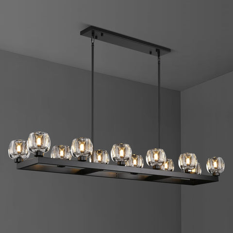 54 Inch Black Rectangle Chandeliers for Dining Room, Black Rectangular Chandelier Over Table, Modern Crystal Long Chandelier, Farmhouse Large Linear Chandeliers for Kitchen Island A126-B0DT4CJ34C