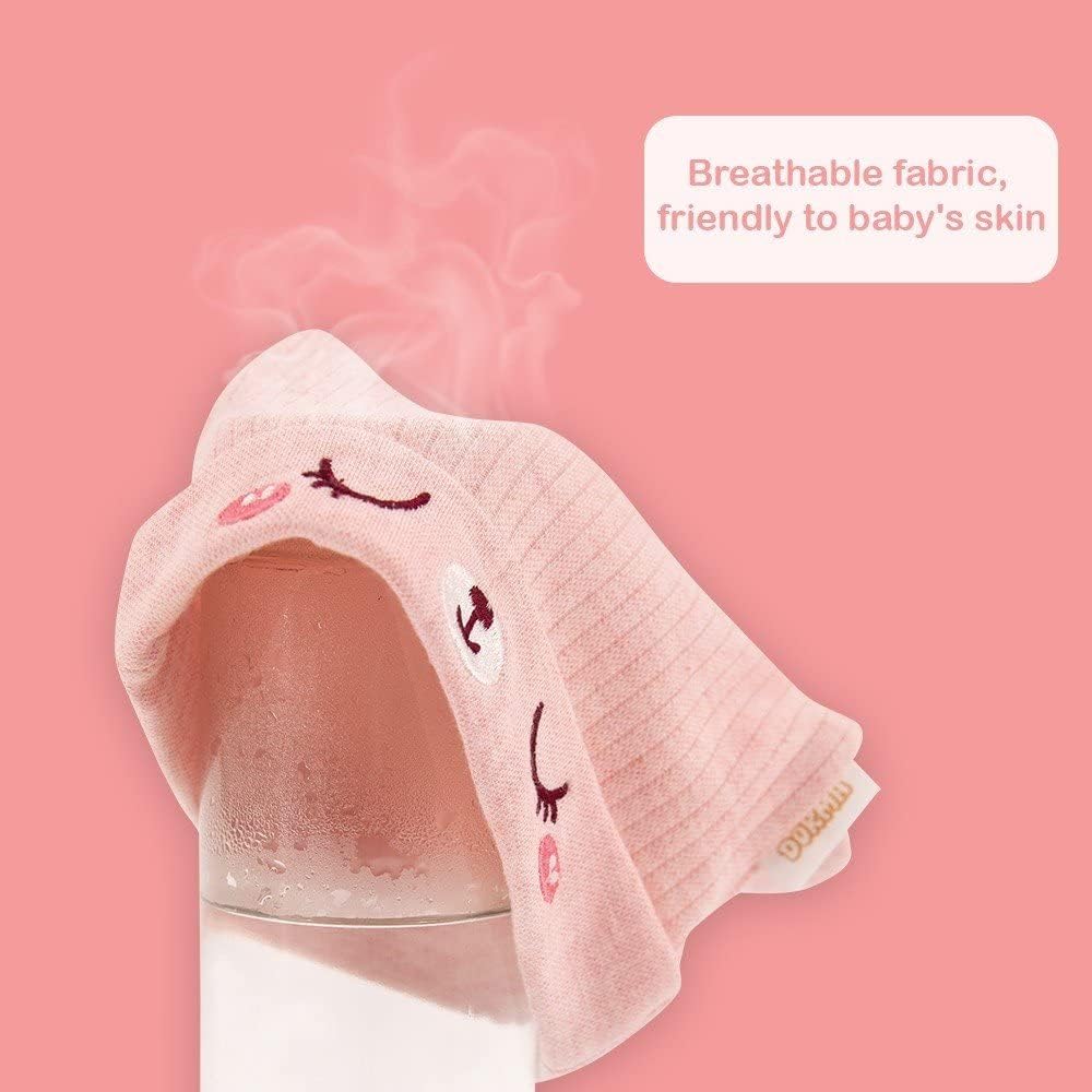 Organic Cotton Toddler Hat Set 3 Cute Animal Ears Design, Beanies for Baby Boys and Girls 0-6 Months, Pink