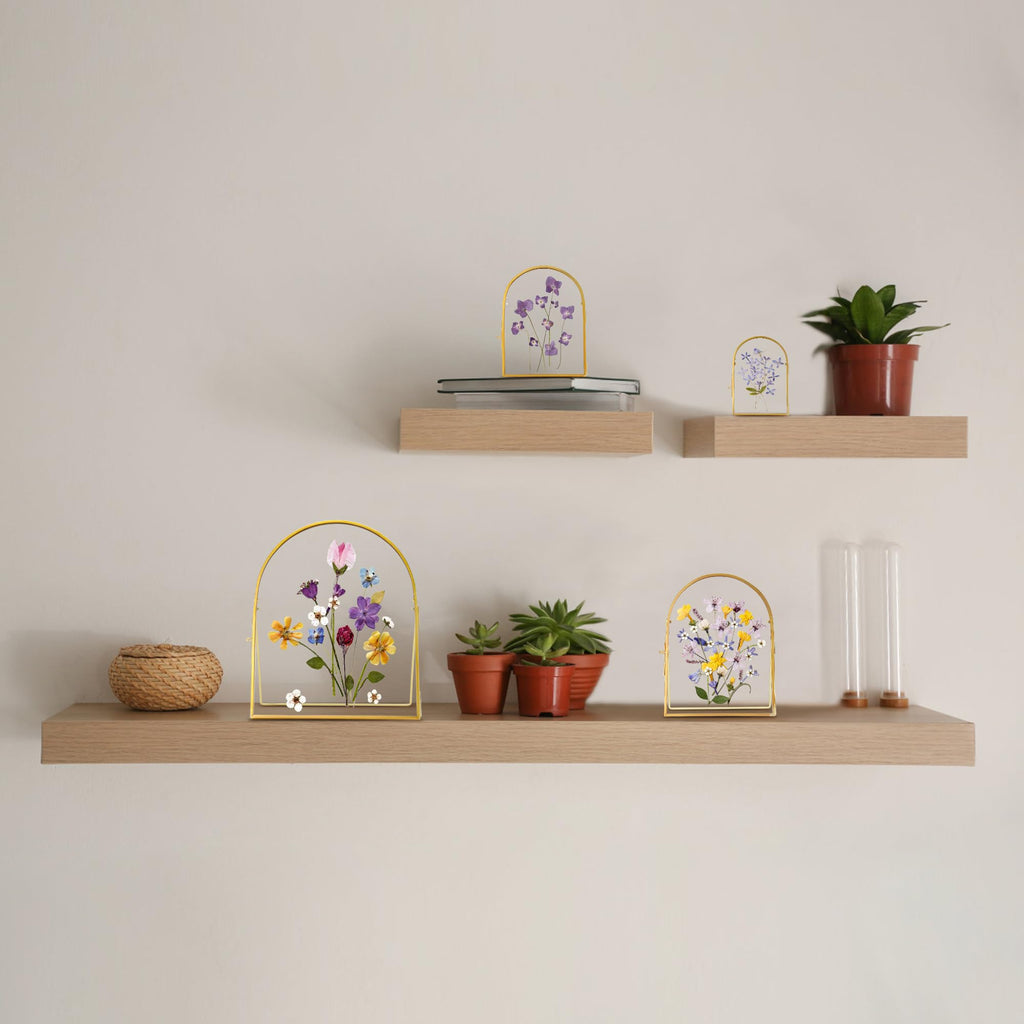 Double Glass Frame for Pressed Flowers Handmade, Arc, Gold, 4x6 in