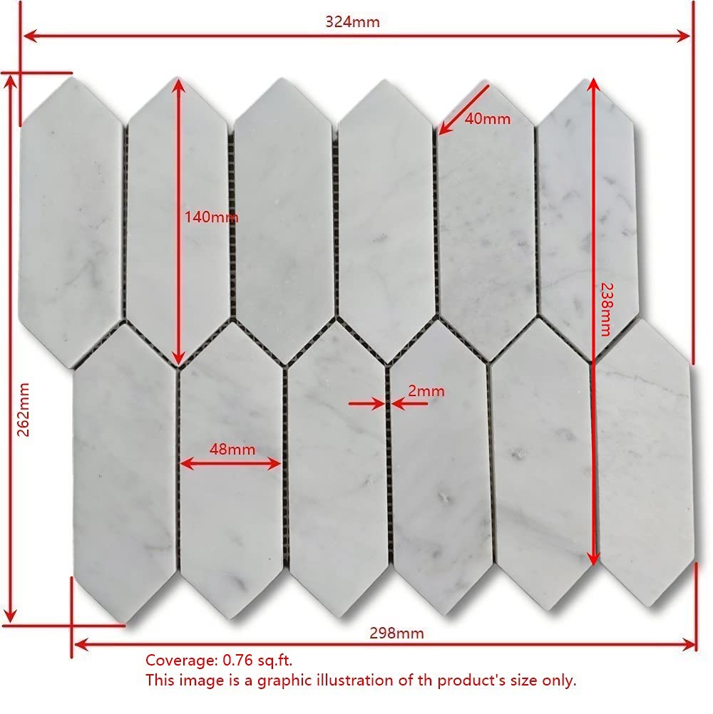 Calacatta Gold Marble 2x6 Picket Fence Elongated Hexagon Mosaic Tile Honed Kitchen Bath Wall Floor Backsplash Shower