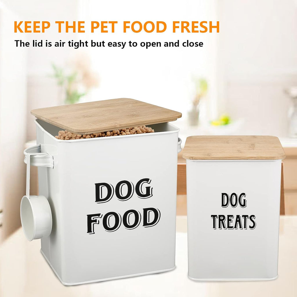 Dog Food Storage Container Farmhouse Pet Food Treats Bin with Lid and Scoop, Perfect Sturdy Canister Tins Countertop