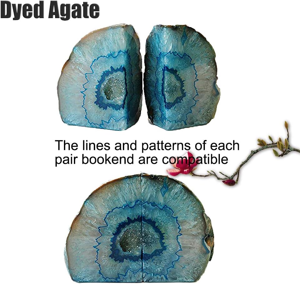 Agate Bookends Geode Book Ends Heavy Duty Bookend Holder Decor with Rubber Bumpers 1 Pair Teal 2-3 lbs and 1