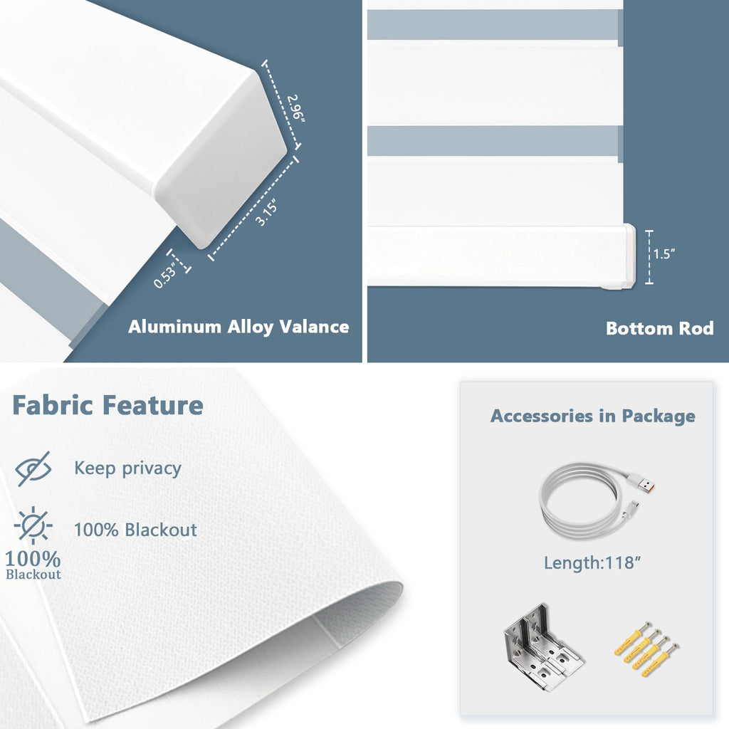 Motorized Zebra Blinds Custom Size Smart Dual Layer Shades for Windows with Remote | Assembled in USA | Electric Day