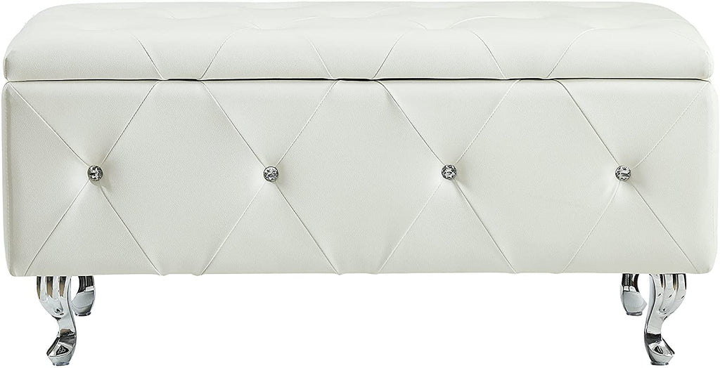 Glam 38 Inches Storage Ottoman Bench, and Bedroom, Upholstered Tufted Faux Leather Ottoman with Storage, Foot Rest