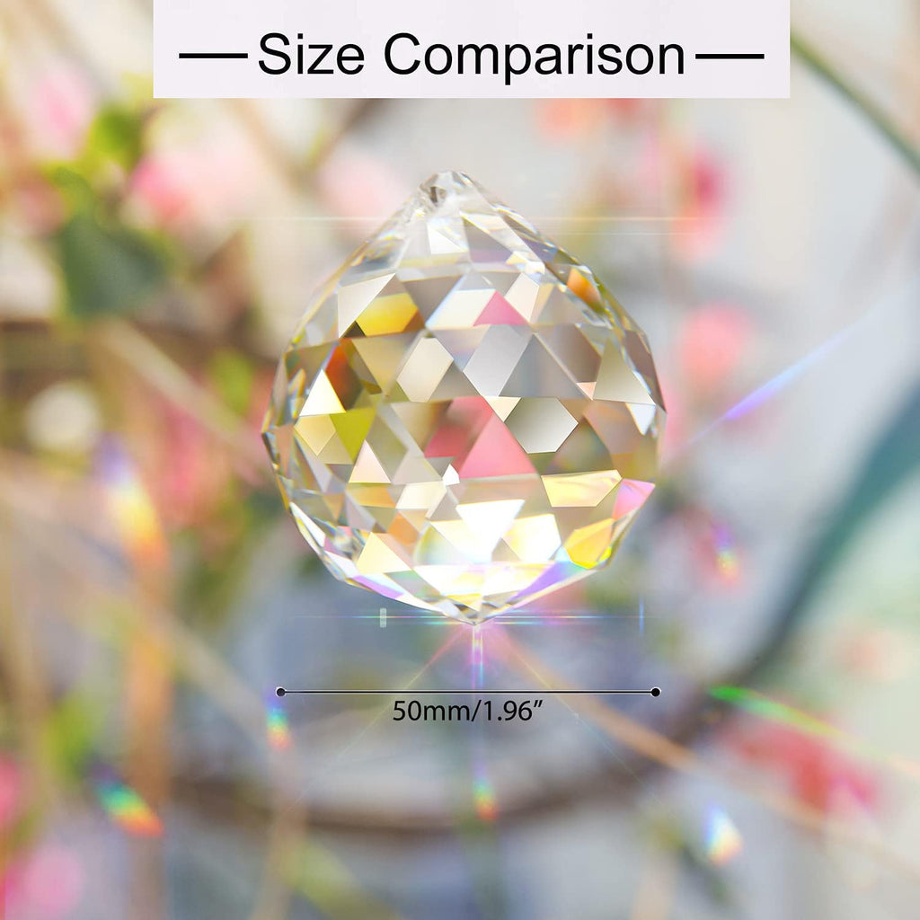 Clear Crystal Sun Catcher Suncatcher Prism Ball with Metal Chains - 6 Pack, 2"/50mm, Rainbow Pendant Maker