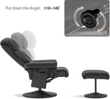 Modern Reclining Swivel Lounge Chair and Ottoman — Black Faux Leather