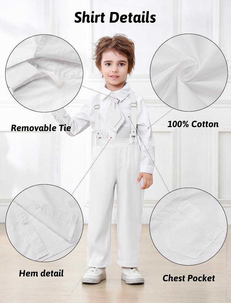 Toddler Boy Clothes Suit Gentleman Outfits Formal Dress Shirt+Tie+Vest+Corsage+Suspender+Pants 6PCs Sets for 1-7 Years