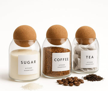 Coffee Tea Sugar Container Set - 3 x (17oz) Unique Cork Ball (17oz)