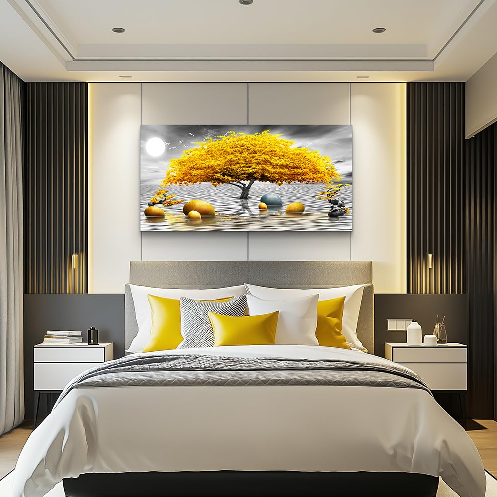 Wall decorations Canvas Wall Art Abstract wall decor Black and white Canvas Art Yellow tree paintings bathroom Home