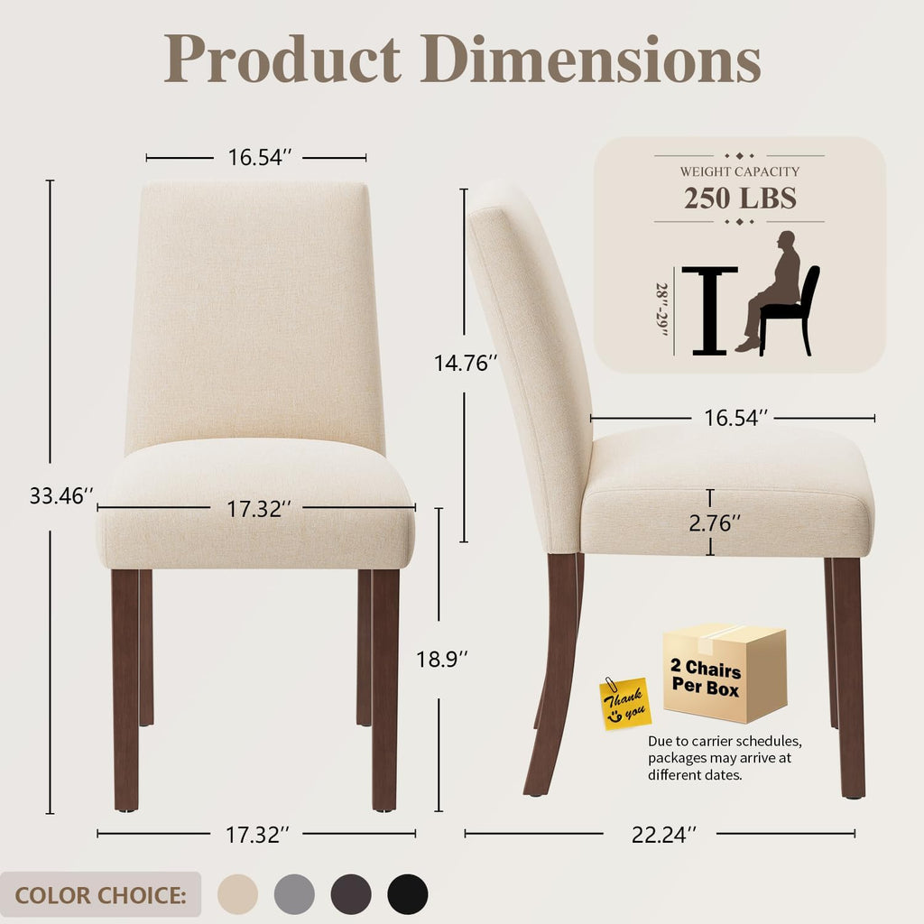Dining Chairs Set of 2, Modern Dining Room Chairs with Wooden Legs, Upholstered Kitchen Farmhouse Parsons Chairs for