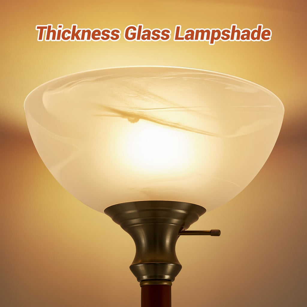 72" Wood Torchiere Floor Lamp with Glass Shade Gold Standing Lamp