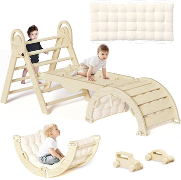 Triangle Set with Cushion, Montessori Climbing Set, Indoor Climb Toys, Indoor Playground Jungle Gyms, 9 Combinations