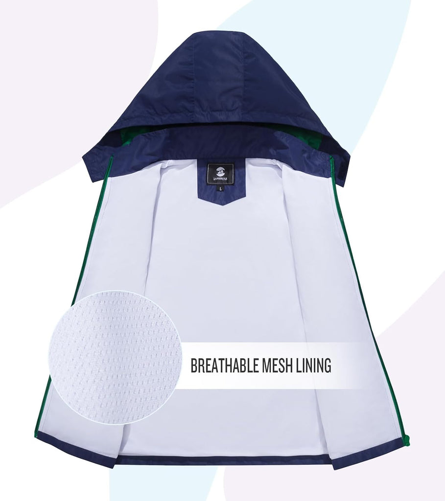 Kids Waterproof Rain Jacket Mesh Lined with Removable Hood