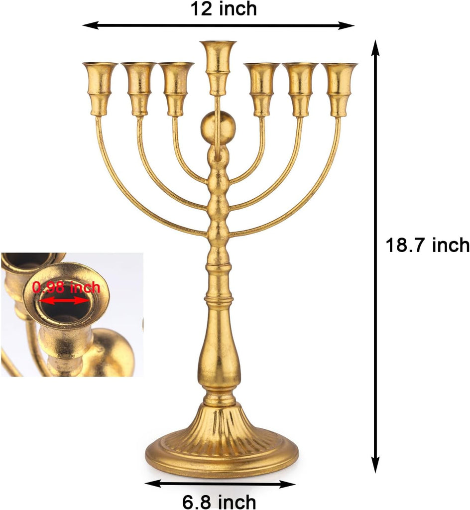 Hanukkah 7 Branch,Decorative Menorahs Candle Holder for Chanukah,7 Arm Candlestick Holder Ceremony Candlelight Set - Set of 3
